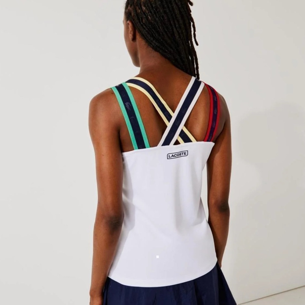 Lacoste Sport Women's White Tank Top with Colorful Straps - size Small - Picture 2 of 12